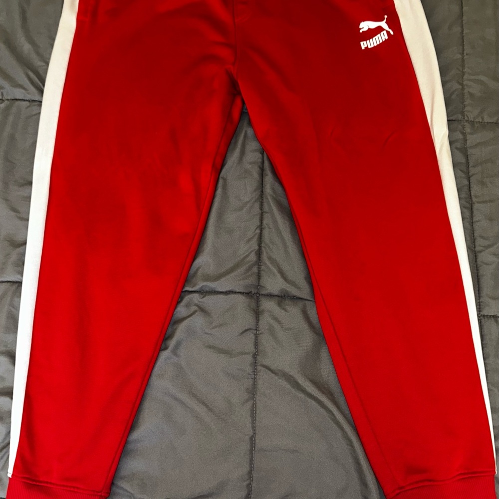 Puma Men’s Red Sweatpants with White Side Stripes